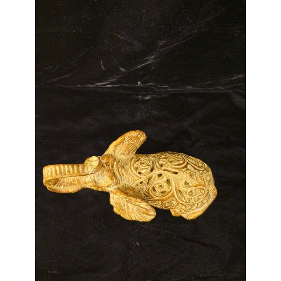 Hand-Carved Wooden Elephant Figurine With Intricate Floral Detailing Decorative - Picture 9 of 12